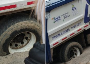 Huecos traga Camión de Ibagué Limpia