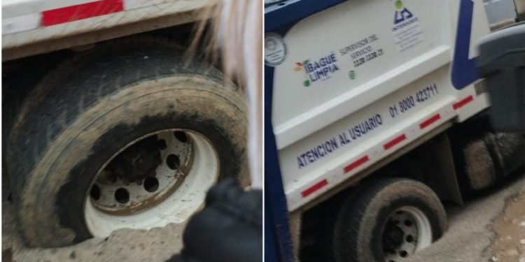 Huecos traga Camión de Ibagué Limpia