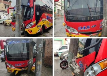 Accidente de bus en Ibagué: Poste gravemente dañado pero no hay heridos