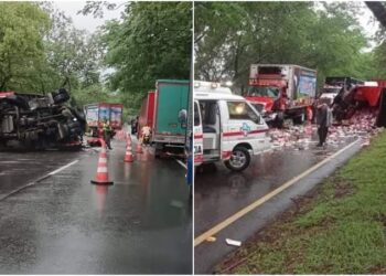 Tractocamión volcado en la vía Flandes-Melgar genera emergencia vial