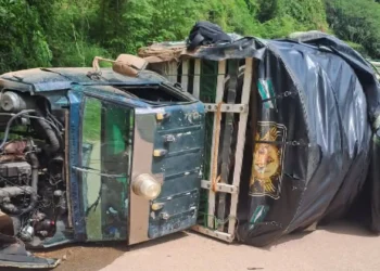 Vehículo de carga se volcó cerca de Santiago Pérez, en Ataco