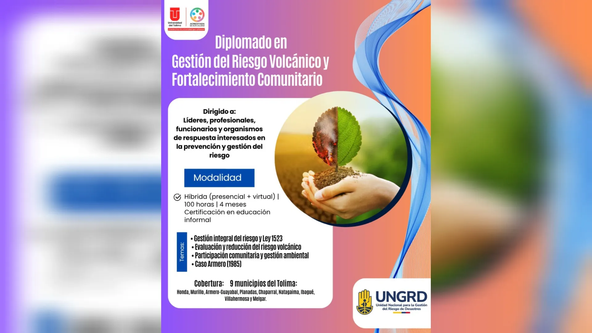 UT y UNGRD lanzan Diplomado en Gestión del Riesgo Volcánico