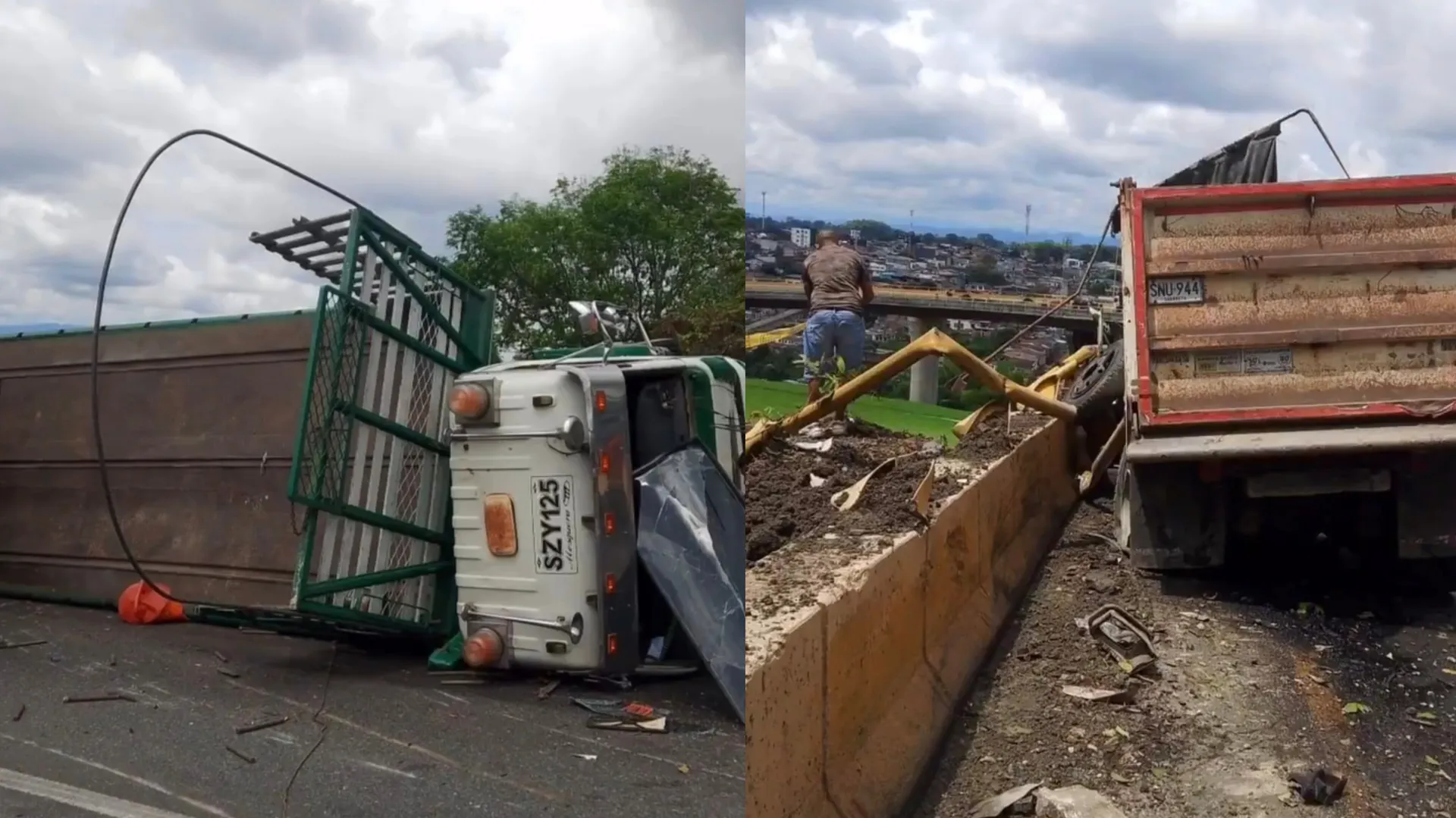 Choque múltiple en el puente helicoidal de Calarcá provoca incendio y cierre vial