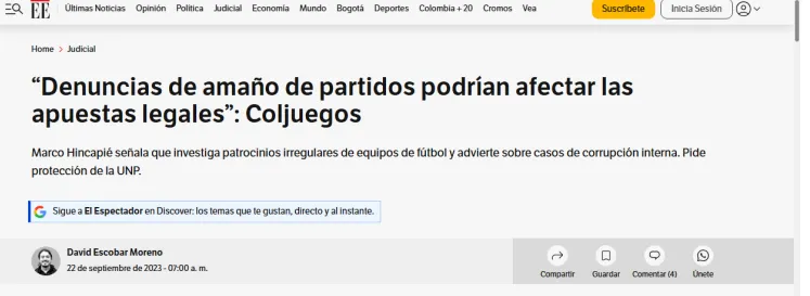 Articulo de periódico El Espectador