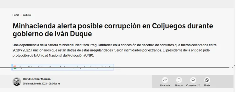 Articulo de periódico El Espectador