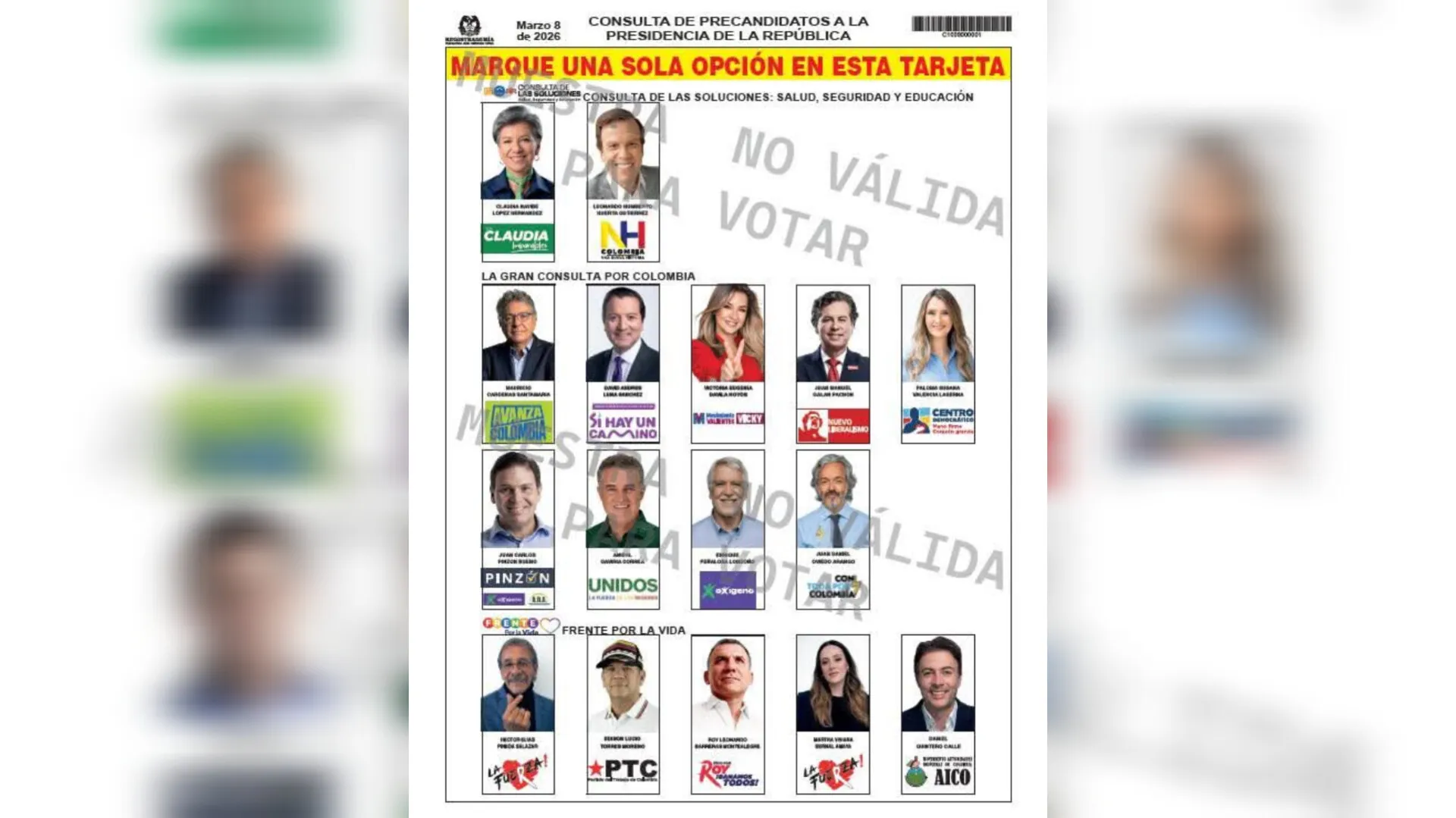 Registraduría definió el orden del tarjetón para las consultas presidenciales